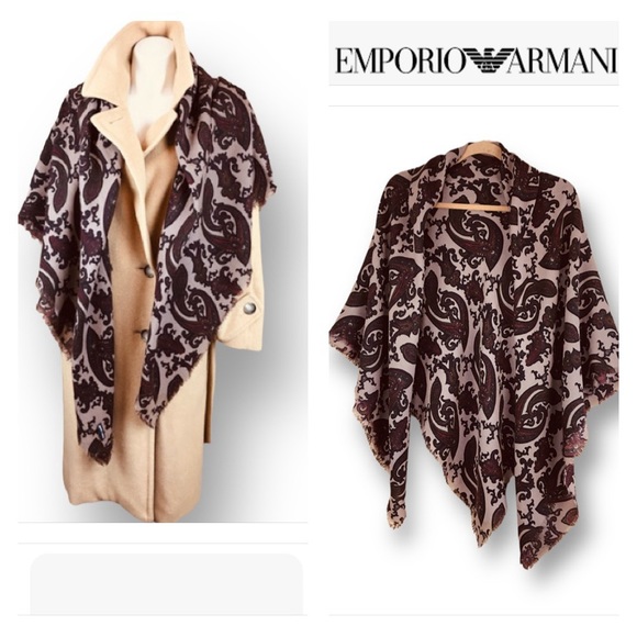 Emporio Armani Accessories - EMPORIO ARMANI VINTAGE 80s WOOL OVERSIZED SQUARE PAISLEY SHAWL SCARF IN EARTHY